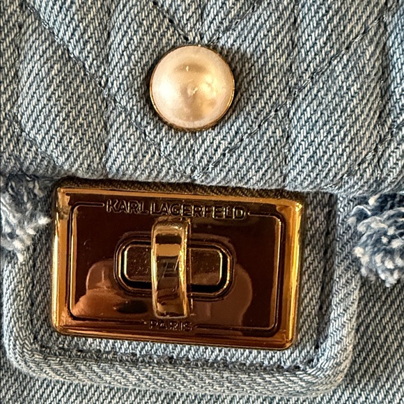 NEW Quilted Denim and Pearl Shoulder Bag with Chain Strap - Picture 8 of 8